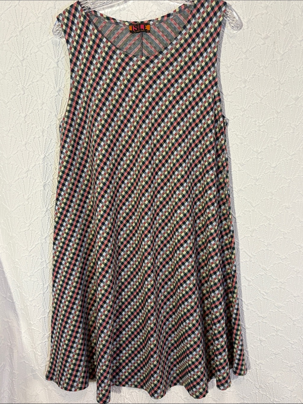 ISLET Knit Sleeveless Swing Tank Dress Geometric Chevron Pattern